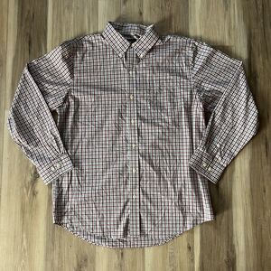 BNWOT LS Mens Button Up Red Gray White Checkered Dress Shirt by Arrow XL/16/XG